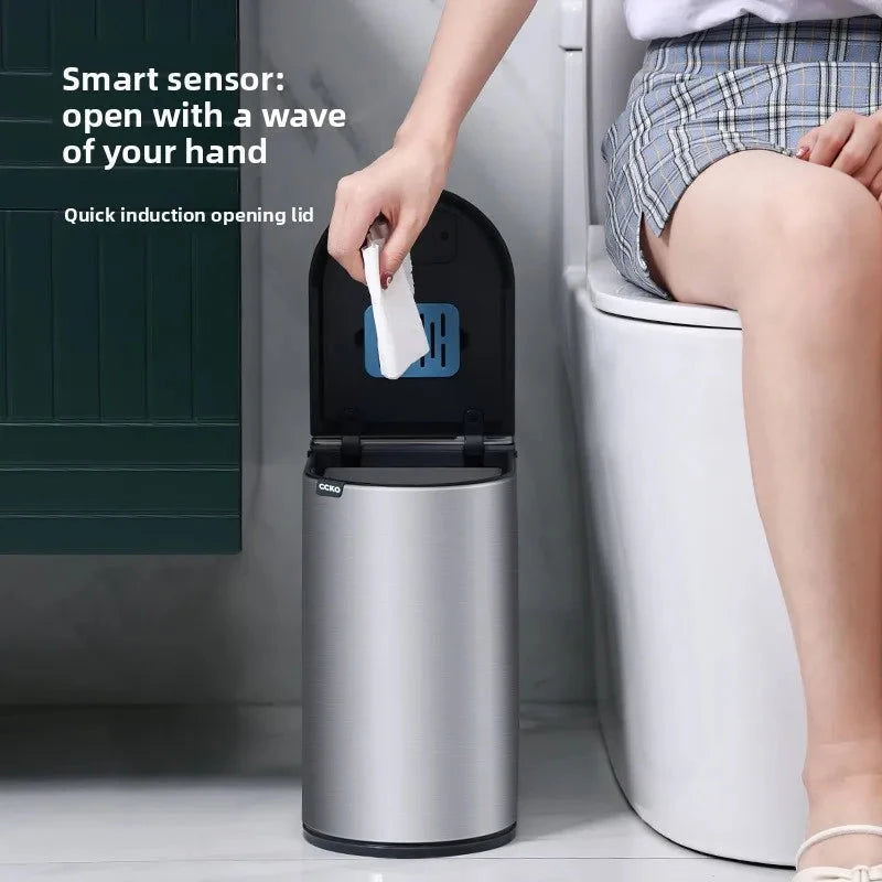Stainless Steel Automatic Bathroom Trash Can