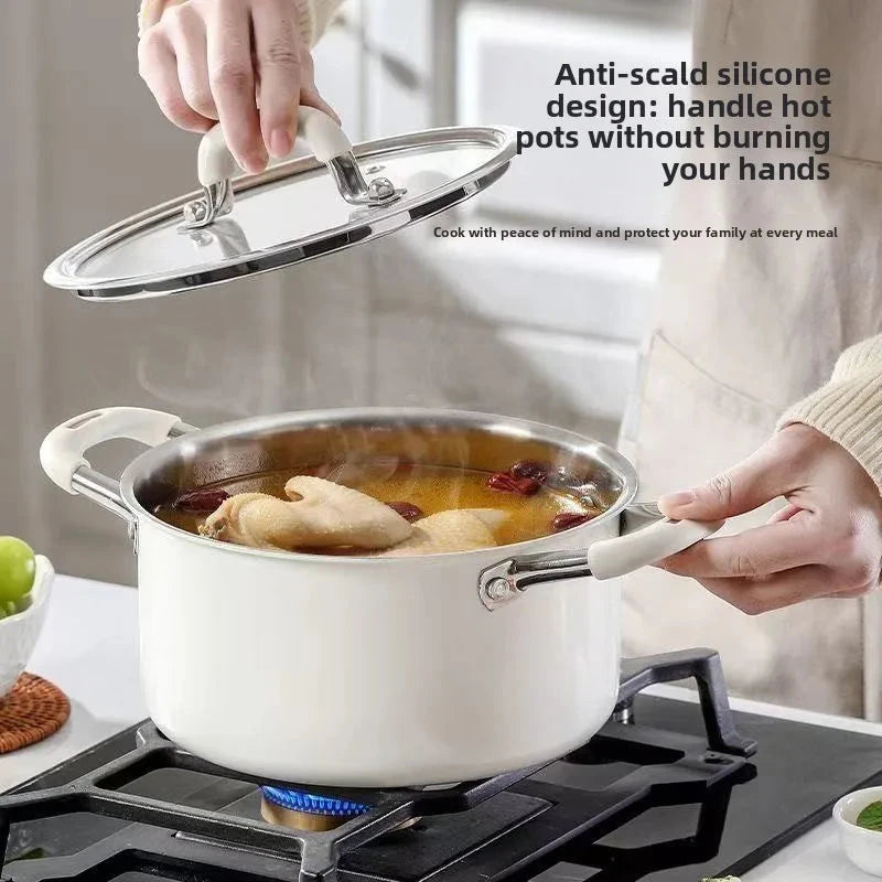 White Ceramic Stainless Soup Pot
