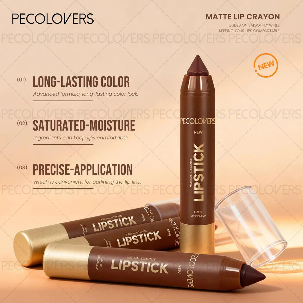 6PCS/Set Waterproof Matte Lipstick Pencil - Contour Tint Lipstick, Non-Stick Cup Lipliner Pen, Long-Lasting Matte Finish, All Skin Types, Beauty Makeup Art, Matte Finish Lipstick