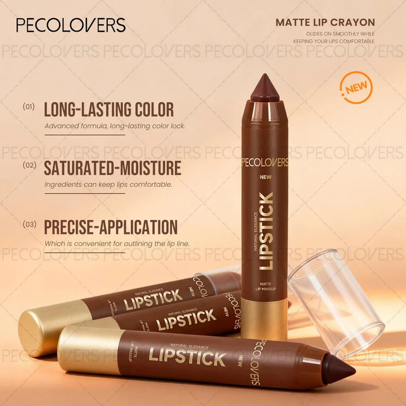 6PCS/Set Waterproof Matte Lipstick Pencil - Contour Tint Lipstick, Non-Stick Cup Lipliner Pen, Long-Lasting Matte Finish, All Skin Types, Beauty Makeup Art, Matte Finish Lipstick