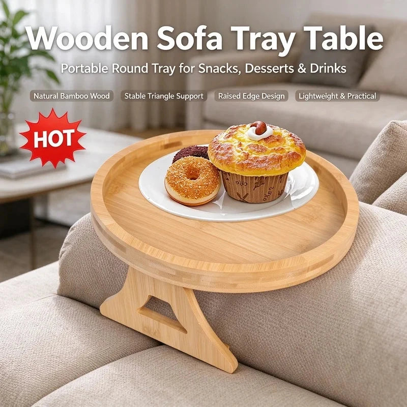 Natural Wood Sofa Armrest Tray