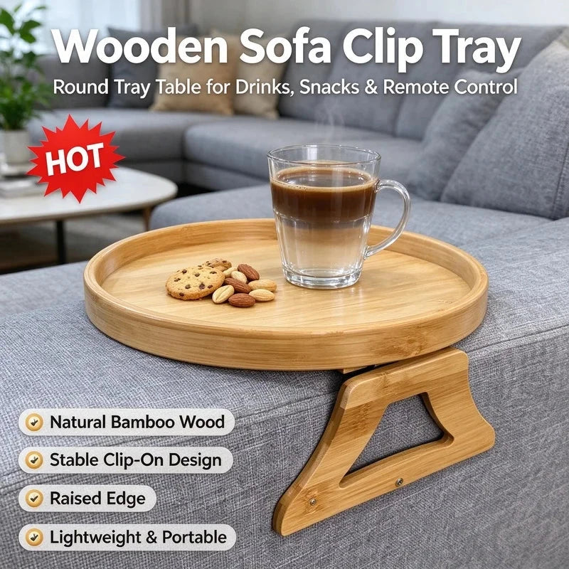 Natural Wood Sofa Armrest Tray