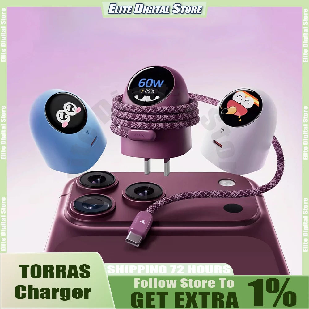 NEW TORRAS 60W Fast Charger Type C Cable Set Digital Display Compatible  AVS Certified Charger Suitable for IPhone 18 Pro Max