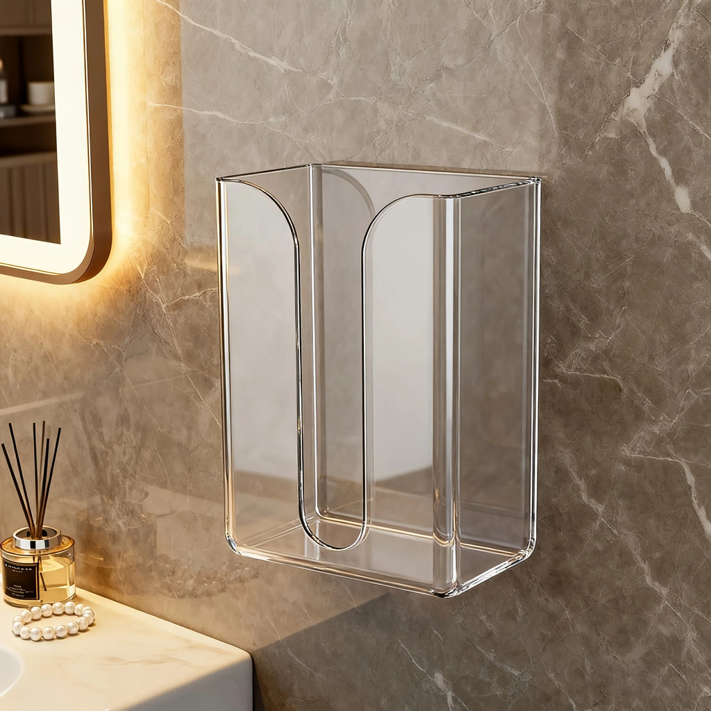 Wall Mount Tissue Box Holder - No-Drill Dispenser with Smooth Pull-Out Design, Space-Saving Inverted Organizer for Bathroom