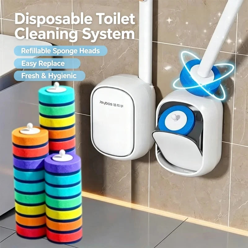 Joybos Disposable Toilet Brush Set 56Pcs Sponge Brush Heads Wall Mounted Household Toilet Cleaning Tools Bathroom Accessories