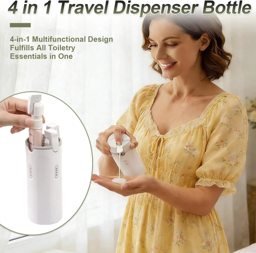 4 in 1 Travel Dispenser Bottles,4Pcs 30ML Leak Proof Pump Bottle with Label Stickers,Portable Refillable Container for Toiletrie
