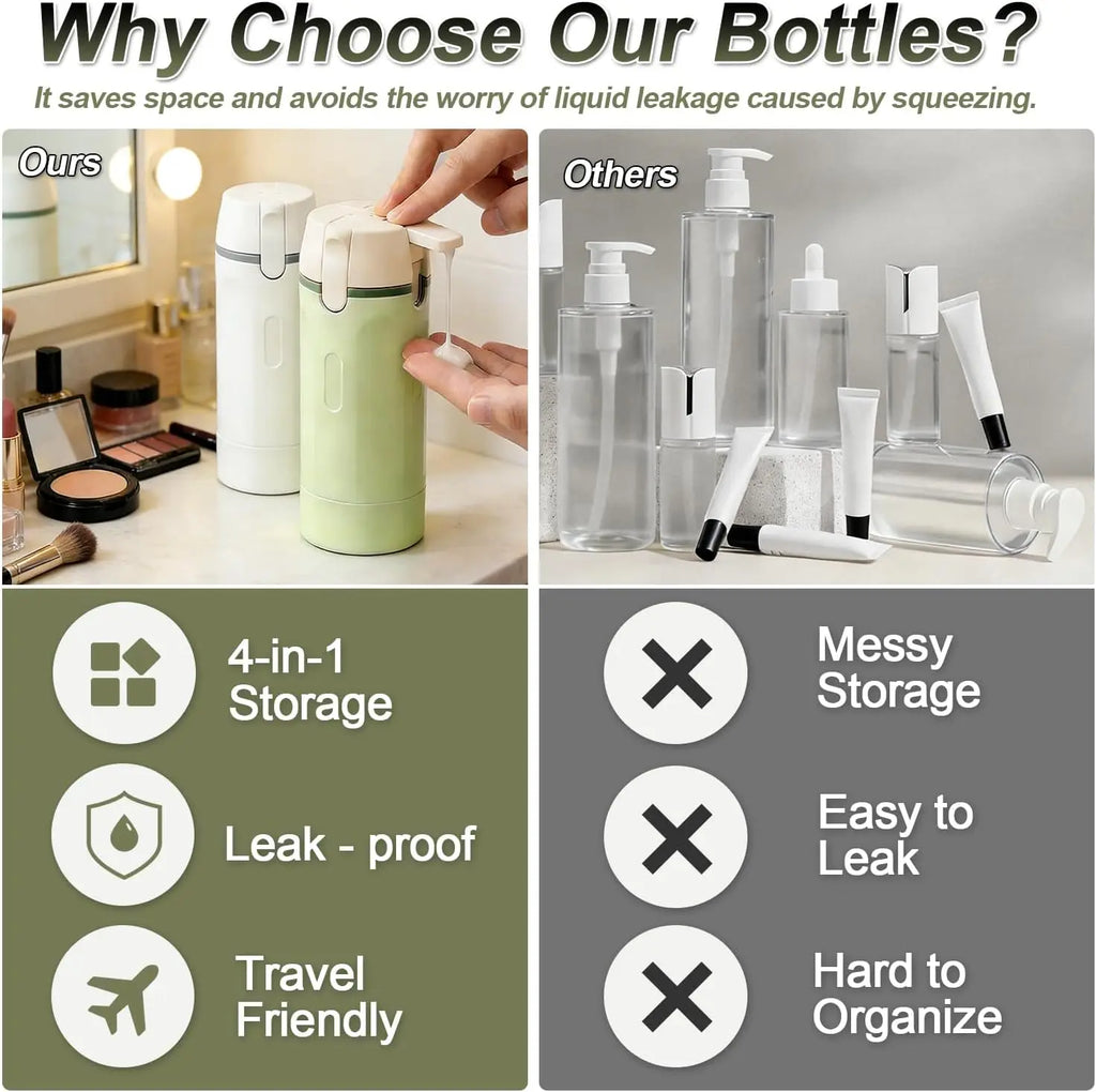 4 in 1 Travel Dispenser Bottles,4Pcs 30ML Leak Proof Pump Bottle with Label Stickers,Portable Refillable Container for Toiletrie
