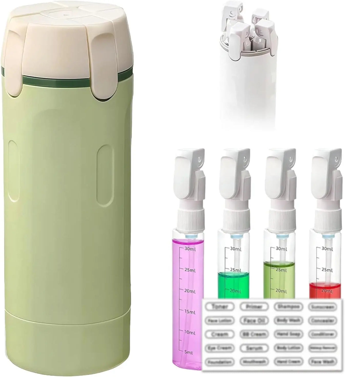 4 in 1 Travel Dispenser Bottles,4Pcs 30ML Leak Proof Pump Bottle with Label Stickers,Portable Refillable Container for Toiletrie