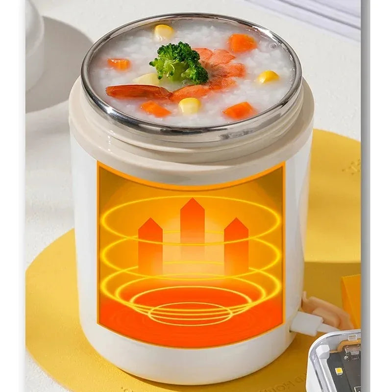 600ML Portable USB Electric Heating Lunch Box Stainless Steel Food Warmer with Drink Function for Picnics Food Heater