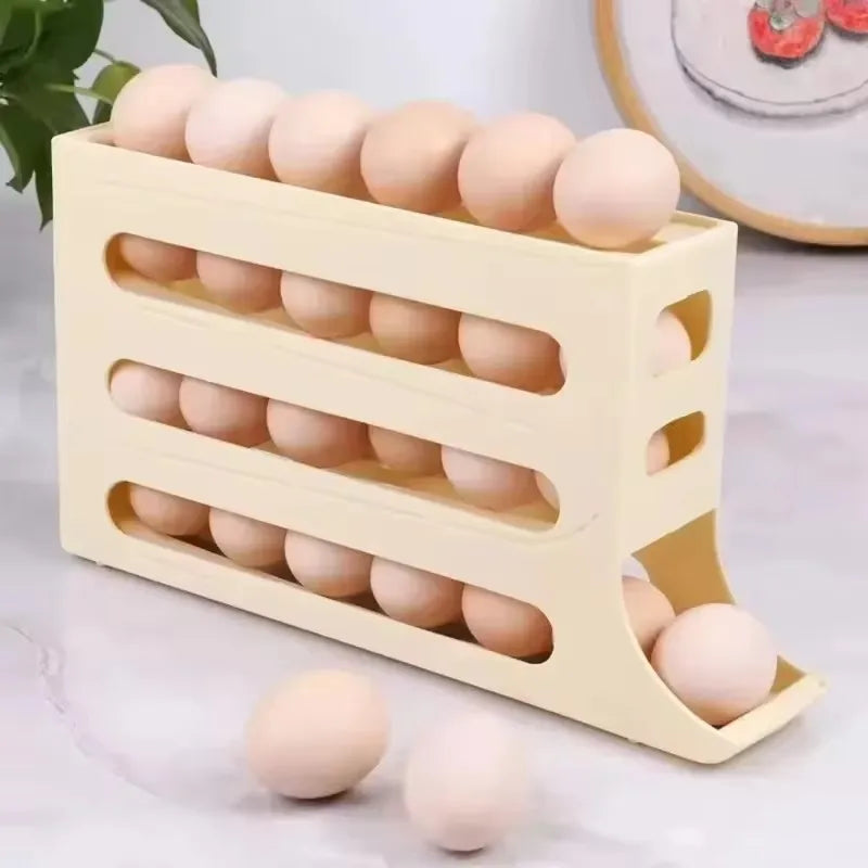 4-Layer Rolling Egg Holder for Refrigerator, Space-Saving Kitchen Fridge Storage Rack