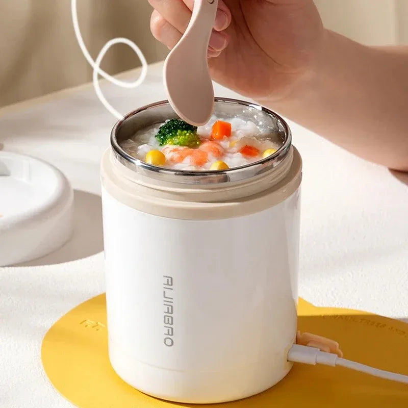 600ML Portable USB Electric Heating Lunch Box Stainless Steel Food Warmer with Drink Function for Picnics Food Heater