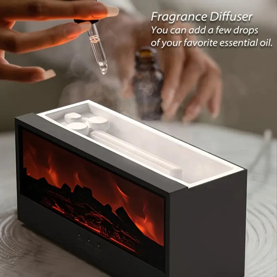 3D flame aroma diffuser humidifier, RGB lights & remote. Timer adjustable, auto shut-off. Ideal for bedroom, office & gifts.