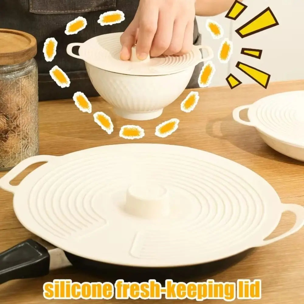 Portable Dustproof Silicone Pot Lid Sealing with Handle Bowl Lid Splash-proof Reusable Oil Cover for Microwave Refrigerator