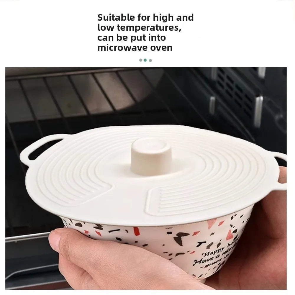 Portable Dustproof Silicone Pot Lid Sealing with Handle Bowl Lid Splash-proof Reusable Oil Cover for Microwave Refrigerator