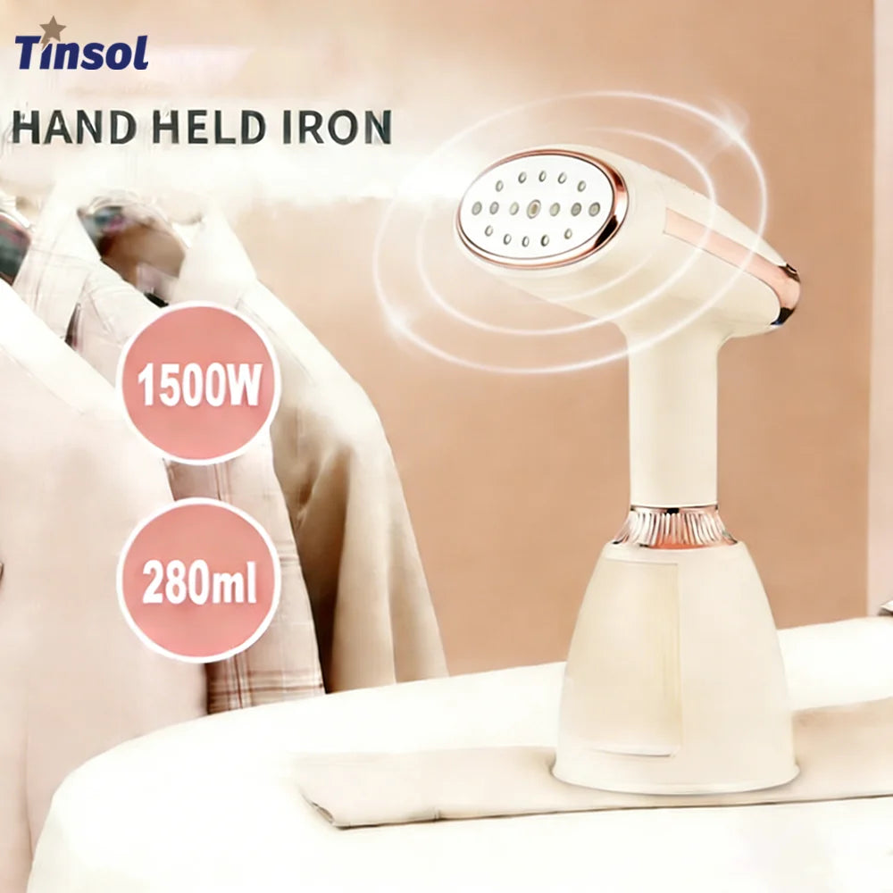 TINSOL Portable Handheld Steam Garment Steamer 1500W High Power Fast Heating 280ml Water Tank Compact Home Steam Iron