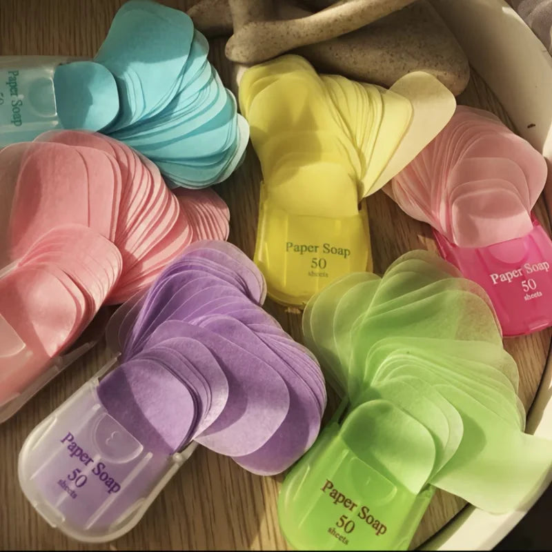 50Pcs Lavender Portable Soap Sheets, Glycerin Disposable Soap Paper for Travel Camping Outdoor