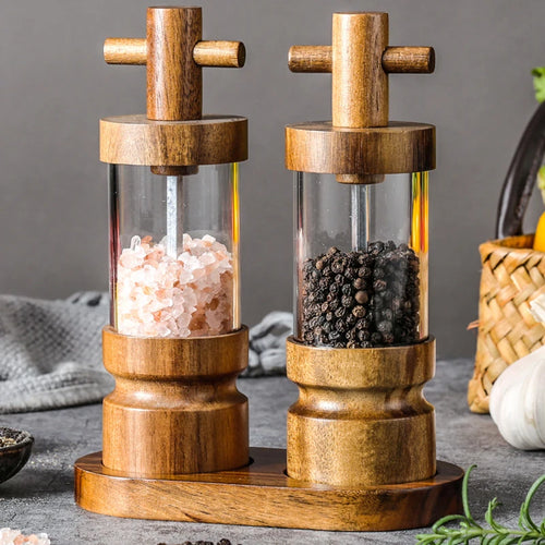 1PC/3PCS Creative Pepper Grinder, Acacia Wood Home Acrylic Transparent Pepper Mill, Kitchen Lantern Sea Salt Grinder Bottle